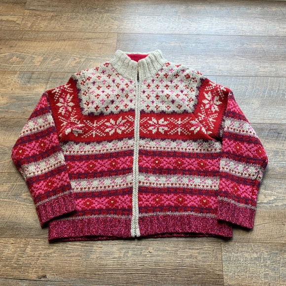 Women's Eddie Bauer Collectibles Lambswool Fair Isle Cardigan Sz Med Petite - Picture 1 of 9